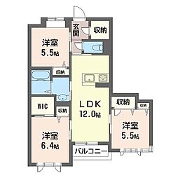 ラルジュI 2階3LDKの間取り