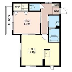 クラージュ 1LDKの間取図画像