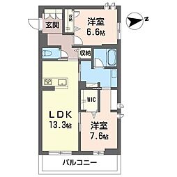 グレーヌ 2LDKの間取図画像