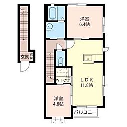 ウィンドワードＡ 2階2LDKの間取り