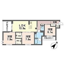 ブリーゼ　アイビー 00305 3階3LDKの間取り