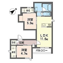 プラムメゾン 2階2LDKの間取り
