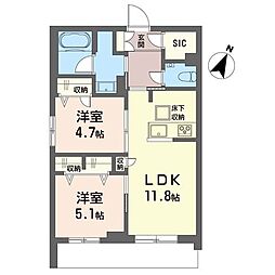 モンサンク 2LDKの間取図画像