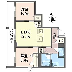 アンムート戸越公園 2LDKの間取図画像