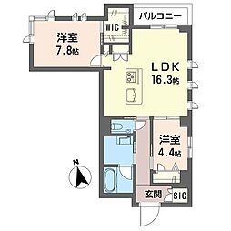 アンムート戸越公園 2LDKの間取図画像