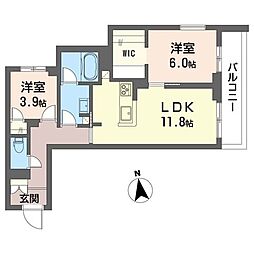 リベリエッタ千歳船橋 2LDKの間取図画像