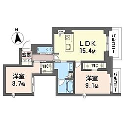 ウィズプラス永福町 2LDKの間取図画像