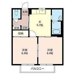メゾンミナミB 2Kの間取図画像