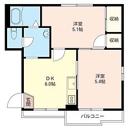 ウエストヴィレッジ2 2DKの間取図画像