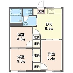 ハイネス・川寿 3DKの間取図画像