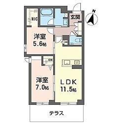 セントリビエ湘南台 2LDKの間取図画像
