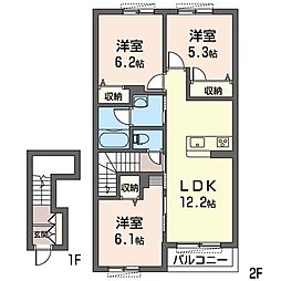 モカハイムA 3LDKの間取図画像