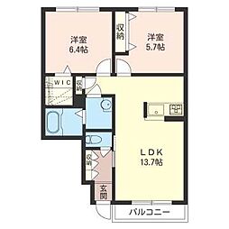 ヴィレッジムーン2 2LDKの間取図画像