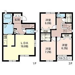 フィオーレ花水台D 3LDKの間取図画像