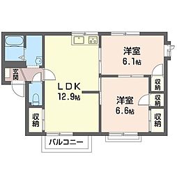 サンハイツフジ1 2LDKの間取図画像