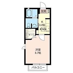 ヴィラ・デ・ソルA 1Kの間取図画像