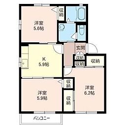 キャッスルハセB 3Kの間取図画像