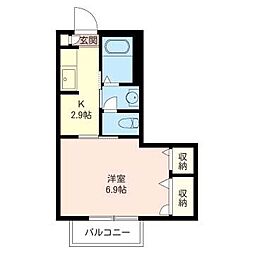 プレミール・シャンブル 1Kの間取図画像