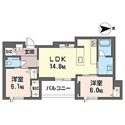 プレヴィア レジデンス 2LDKの間取図画像