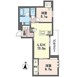 オスマンサス 2LDKの間取図画像