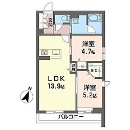 ヴイスタ ルミノーザ ウェスト 2LDKの間取図画像