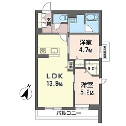 ヴイスタ ルミノーザ ウェスト 2LDKの間取図画像