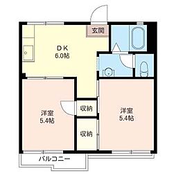 サンライズコーポ 2DKの間取図画像