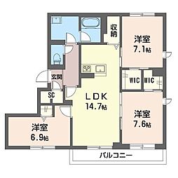 バンディエラ 3LDKの間取図画像
