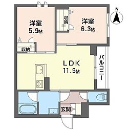 Kハイツ 2LDKの間取図画像