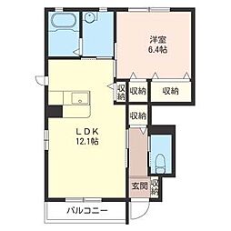 ヴィラ・クレストＡ 1階1LDKの間取り