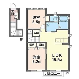 ピエールリヴィエール　Ａ 2階2LDKの間取り