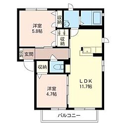 カサベルテもみじ谷A 2LDKの間取図画像