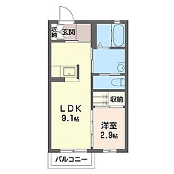 ミラージュキャッスル 2階1LDKの間取り