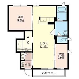 レイクヴィラ御茶園D 2LDKの間取図画像