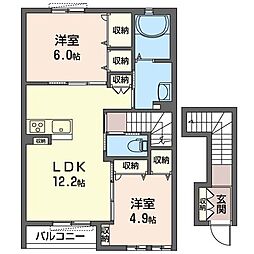 ｌａ　ｃａｓａ　ｆｅｌｉｃｅ 2階2LDKの間取り