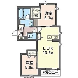 シャーメゾンカーネK 2LDKの間取図画像