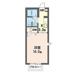 カーサヴェルデB 1Kの間取図画像