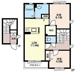 レイクシティー御茶園E 2LDKの間取図画像