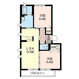 パルティール 2LDKの間取図画像