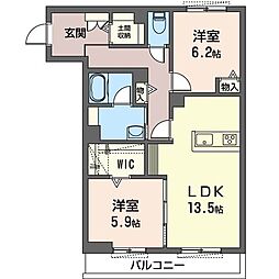 カーサ・フェリーチェさくらの杜 3階2LDKの間取り