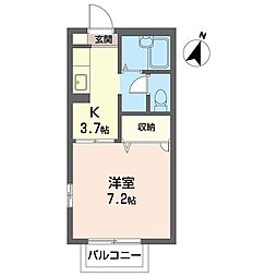 シャテーニュ柴原B 1Kの間取図画像