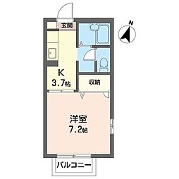 シャテーニュ柴原B 1Kの間取図画像