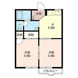 ヴィレッジまなべA 2Kの間取図画像