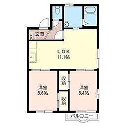 ヴィレッジまなべA 2LDKの間取図画像
