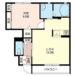 エーデル小松ヶ丘 1LDKの間取図画像