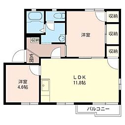 イーストメゾンＢ 1階2LDKの間取り