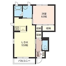 ネオアルカディア 1階1LDKの間取り