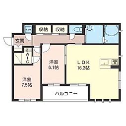 セリュール 1階2LDKの間取り