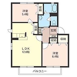エーデルハイムＣ 1階2LDKの間取り