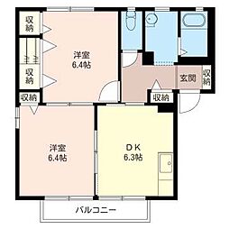 イーストリッジ 2階1LDKの間取り